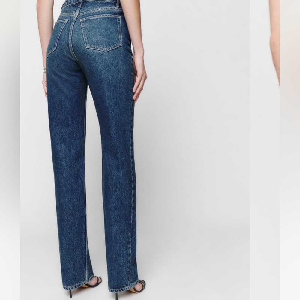 Reformation Cynthia High Rise Straight Long Jeans - Dark Blue - Picture 2 of 6